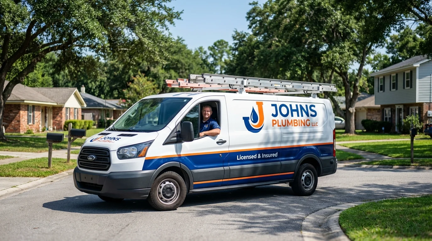 Johns Plumbing LLC service van in Peosta, IA