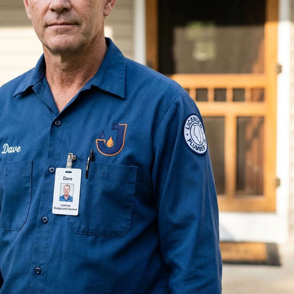 Licensed plumber showing ID badge in Peosta, IA