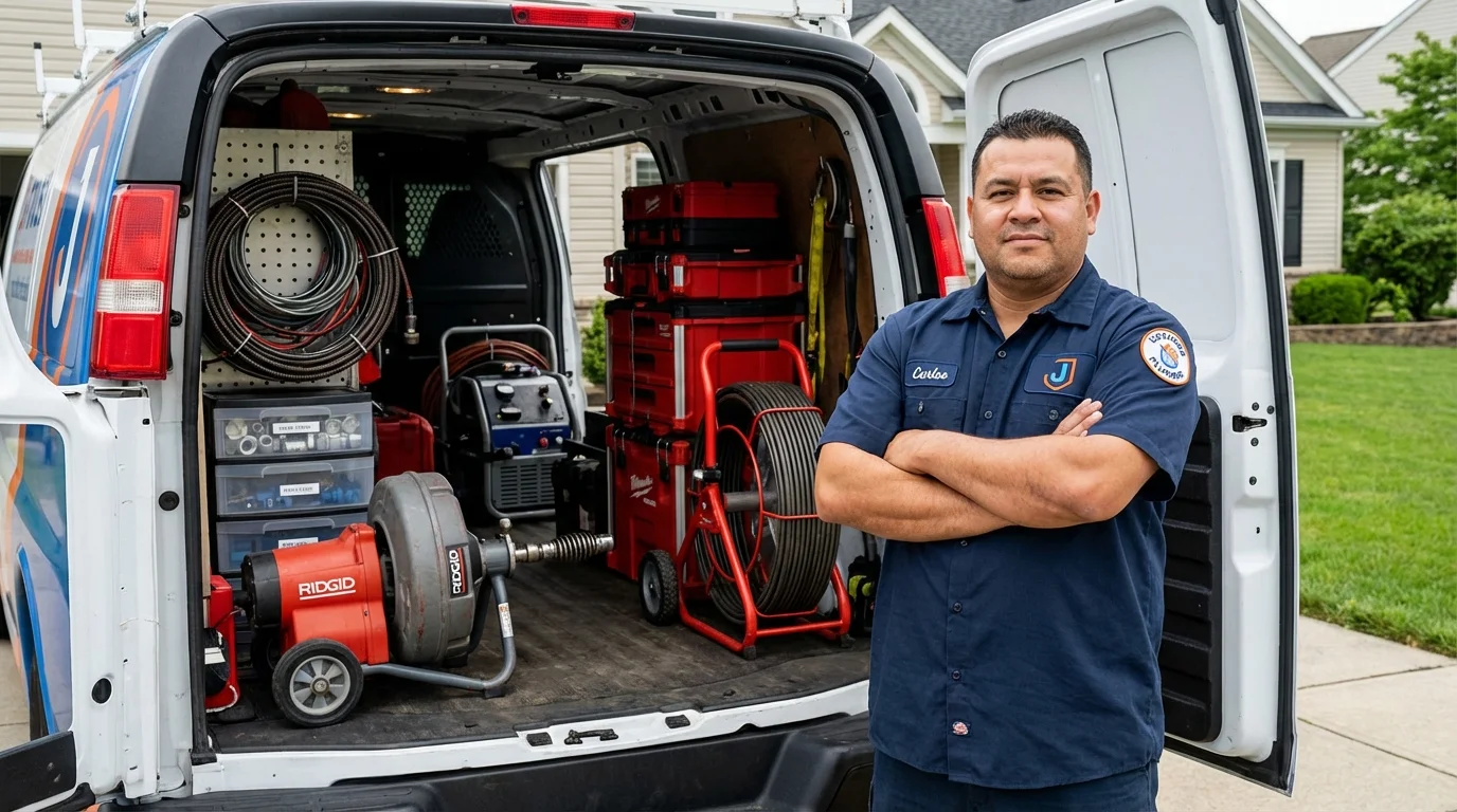 Professional drain cleaning equipment and Johns Plumbing LLC plumber in Peosta