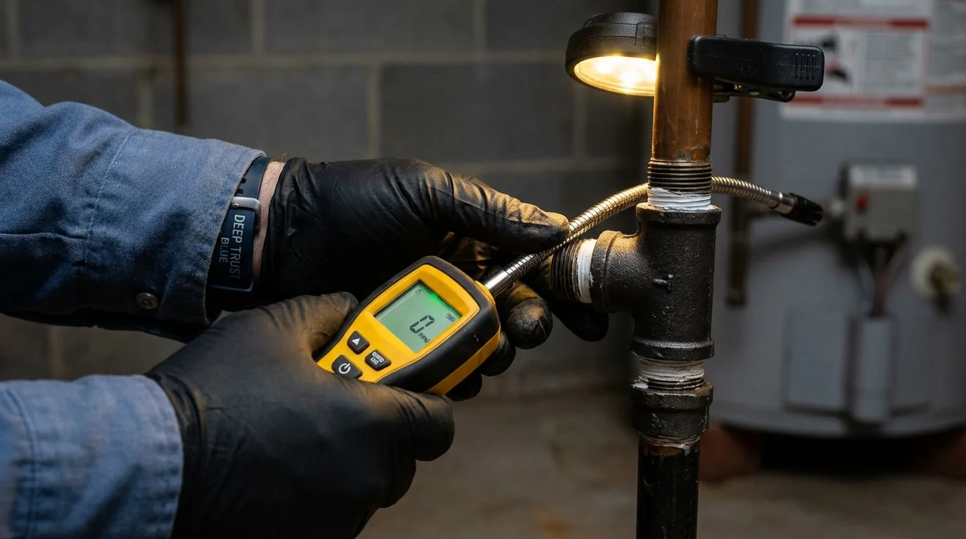 Gas leak detection with electronic sniffer by Johns Plumbing LLC in Peosta