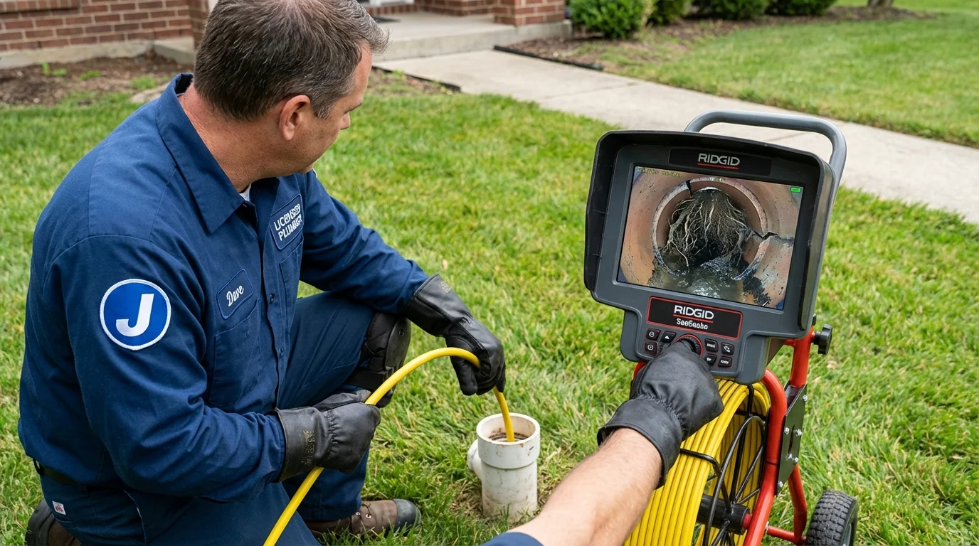Sewer camera inspection being performed by Johns Plumbing LLC in Peosta