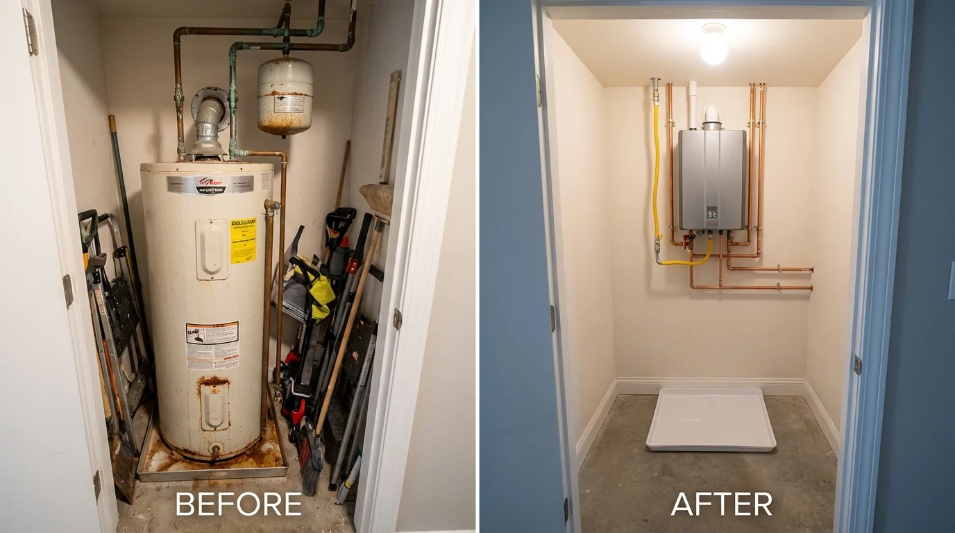 Tank water heater versus wall-mounted tankless unit comparison for Peosta, IA homeowners